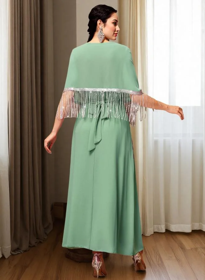 Take Two Women Green Rhinestone Embellished Tasselled Jalabiya